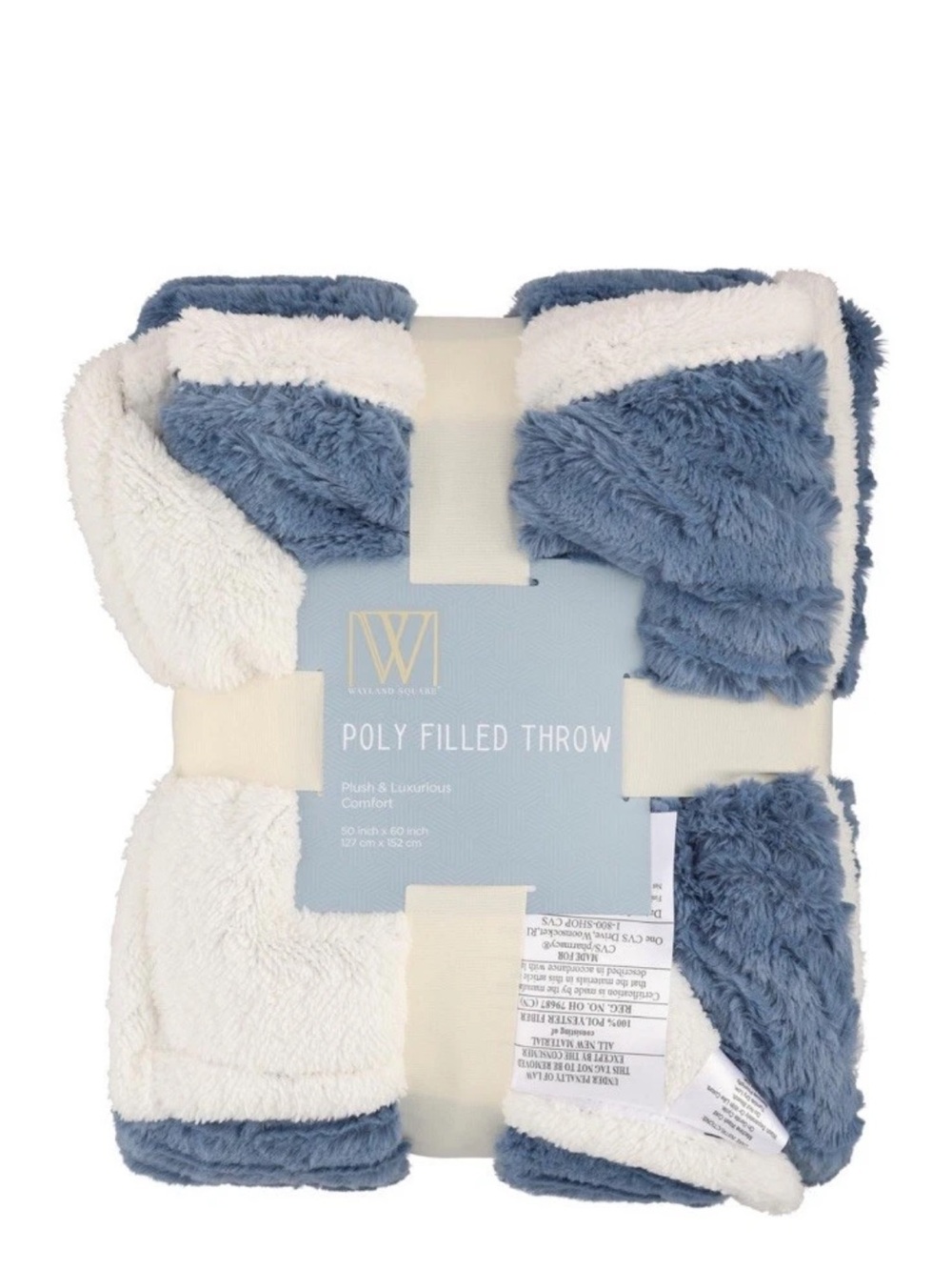 Wayland Square Poly Filled Throw Blanket, Blue, 50 × 60 in